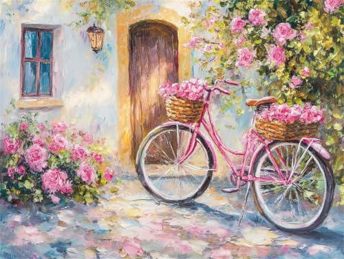 Pintar por numeros adultos de flor bicicleta con libros para colorear adulto en lienzo 100x150cm
