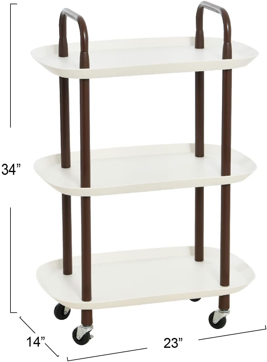 Main + Mesa Modern Plastic and Metal 3-Tier Trolley, White and Brown