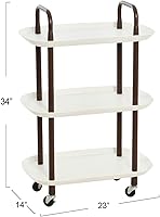 Vista 3 de Main + Mesa Carrito moderno de plástico y metal de 3 niveles, blanco y marrón