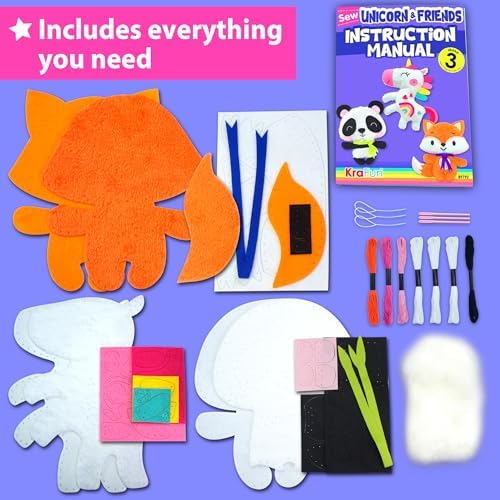 KRAFUN Unicorn Sewing Kit for Kids Age 7+, 3 Projects - 1