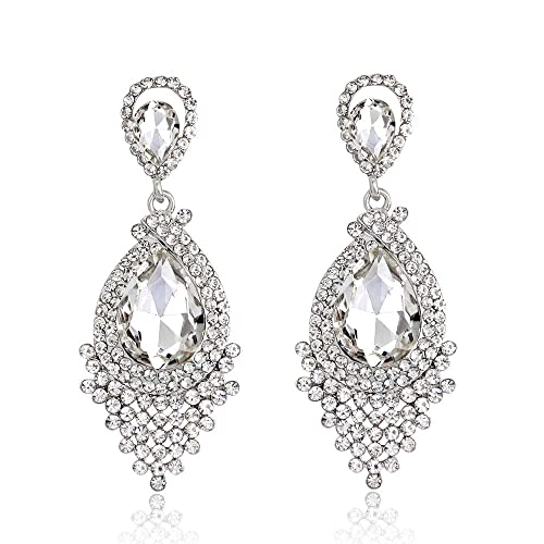 Boucles d'oreilles cristal mariage anti-allergie longues de côté