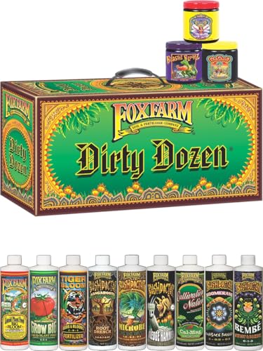 Fox Farm Dirty Dozen Starter Kit - 9-Pack Liquid Nutrients & 3 Soluble Fertilizers - Includes Open Sesame, Beastie Bloomz & Cha Ching - Perfect for Thriving Plants & Vibrant Blooms - Best Bloom Boosters