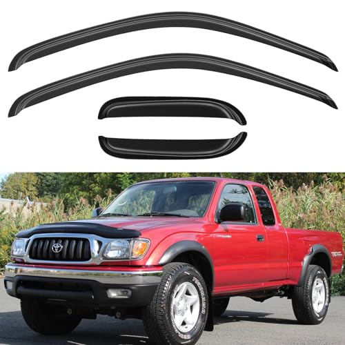 Image of Window Visors Rain Guards Shield for 1995-2004 Toyota Tacoma Access Cab, Out-Channel Window Vent Wind Deflectors Visors Shades for 95-04 Tacoma Extended Cab