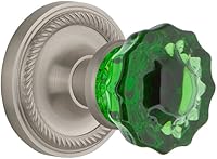 Vista 5 de Nostalgic Warehouse 722575 Rosetón de cuerda con perilla de vidrio de cristal esmeralda de sola puerta en bronce atemporal