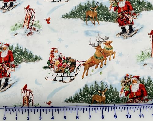 Generic Cotton Fabric Henry Glass Old Saint Nick White Scenic 762-01 Cotton Fabric by The Yard
