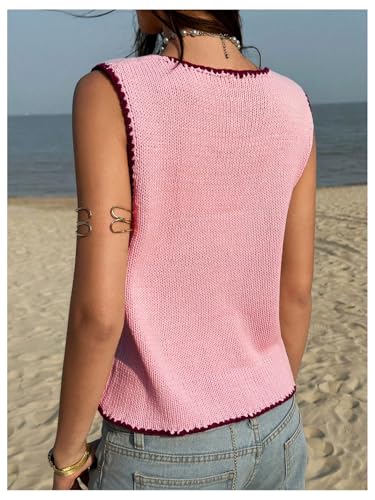 GORGLITTER Women's Button Up Cropped Sweater Vest Vintage Sleeveless Colorful Knit Cardigan Tops2