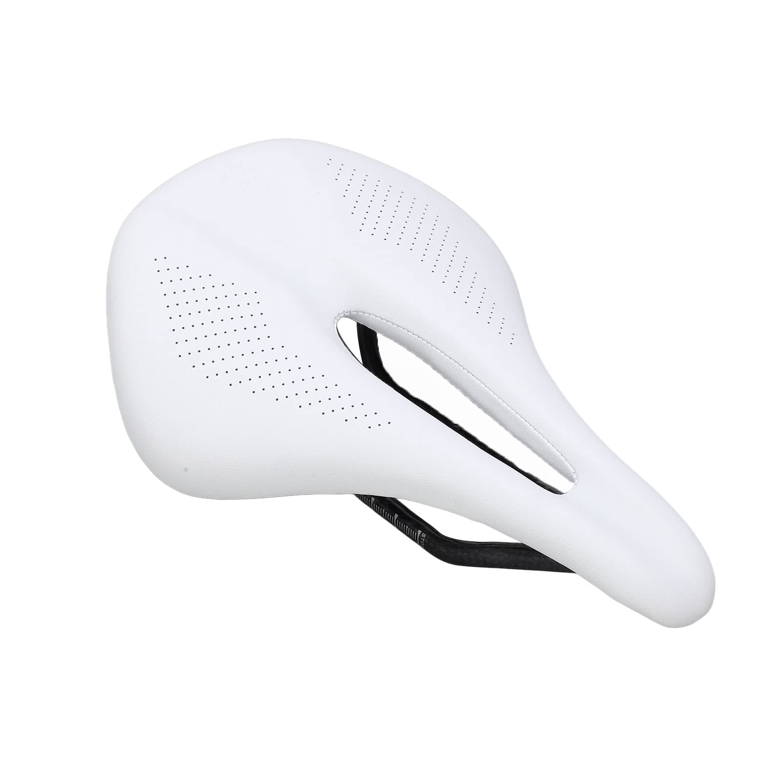 Jiawu Sillín de Bicicleta de Cuero de Fibra de Carbono de 155 Mm, Cojín Hueco para Bicicleta de Carretera, Acolchado de Espuma Suave, Asiento de Ciclismo Cómodo de Doble Resorte para de Montaña y
