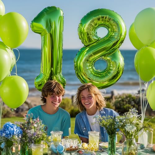 Image of 40 Inch Green Number 18 Balloon Lime Big Large Helium Number 0-9 | Giant Digital 18th Foil Mylar Party Balloon for Birthday Party Anniversary Graduation Decorations