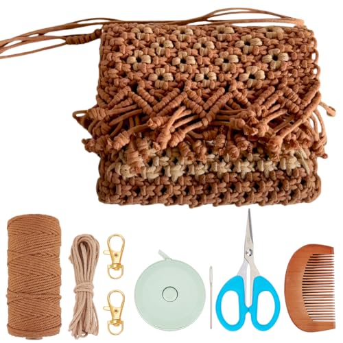 WEBEEDY Kit de bolsa de macramê DIY com cordão de macramê de 3 mm (2 cores) e tutoriais em vídeo feito à mão para mulheres, presente de aniversário, decoração de praia