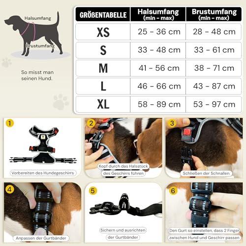 Hundefreund Hundegeschirr für Große Hunde – Reflektierend, Gepolstert & Verstellbar – Anti-Zug Geschirr mit Griff & 3 Sicherheitsverschlüssen – Sicher Gassi Gehen & Autofahren – (L, Schwarz)