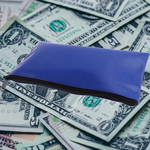 Xgood 8 Pieces Bank Deposit Money Bag Leatherette Securit Vinyl Blue Zipper Pouches Wallet Utility Zipper Coin Bags for Cash Money,11x6in