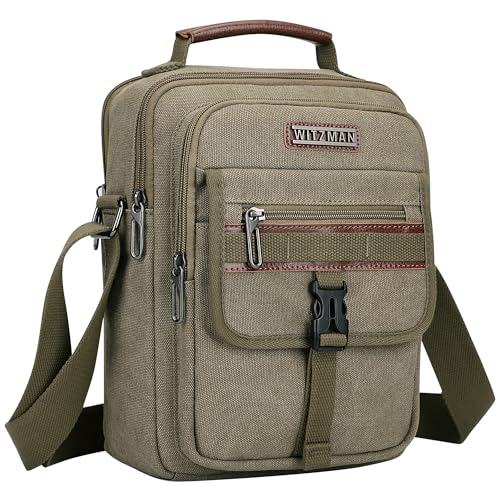 WITZMAN Crossbody Bag for Men Canvas Messenger Bags Vintage Man Purse Small Casual Shoulder Bag for Work Traveling