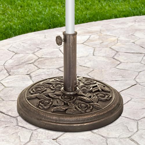 Garden Mile Base de Parasol de Jardin Effet rotin – Robuste et résistant aux intempéries – Support de Parasol Traditionnel réglable en résine