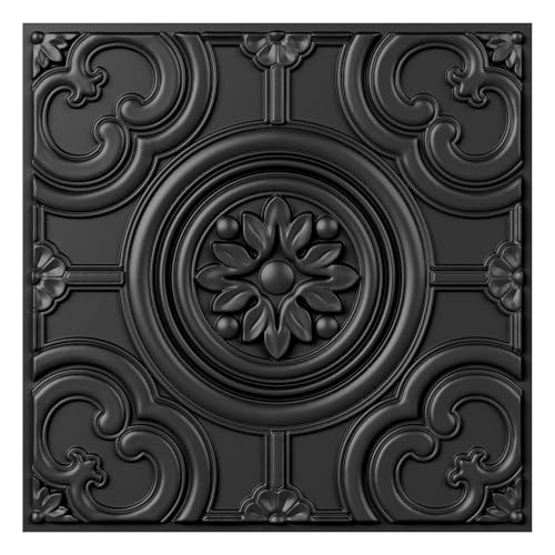 WOWSTAR 12-Pack 24\"x24\" Drop Ceiling Tiles, Waterproof Glue up Ceiling Panels, Black