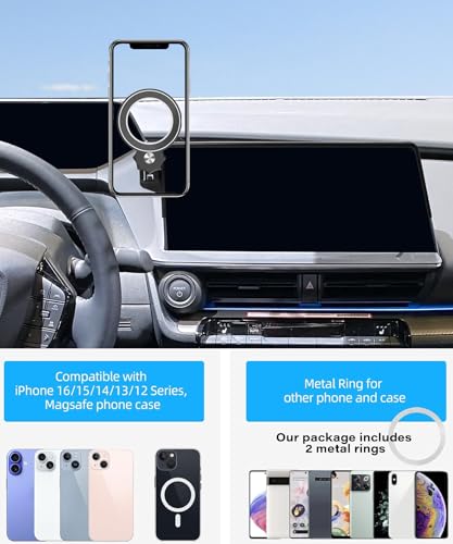 Image of Car Phone Holder for Toyota Prius 2023 2024 2025 2026 Accessories | 12.3-inch Screen Clip-On MagSafe Strong Magnetic Cell Phone Mount, 360 Rotatable Hands-Free Holder, Not Block Air Vents