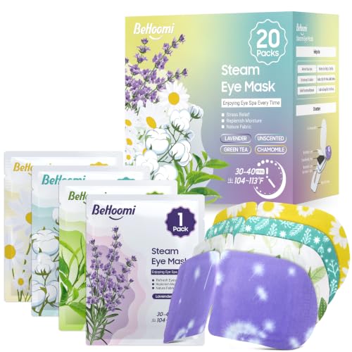 BeHoomi 20 Packs Steam Eye Mask, Heated Eye Mask Warm Compress for Eyes, Disposable Self Heating Steam Mask for Home, Sleep, Spa, Travel Essentials &amp; Relaxation Gifts for Women (Variety)