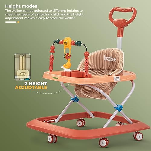 Image of Baybee Nexus Baby Walker for Kids with Parental Push Handle & 2 Height Adjustable, Multi-Function Folding Activity Walker for Baby with Musical Toy Bar | Walker Baby 6-18 Months Boys Girls (Orange)