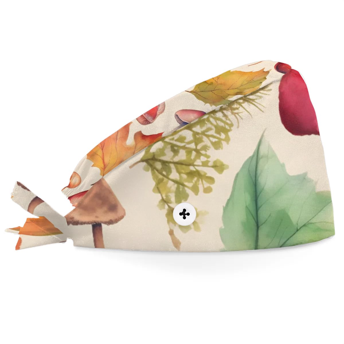Watercolor Leaf Mushrooms Working Caps with Button Sweatband Comfortable Adjustable Bouffant Hats Work Hat for Women Men