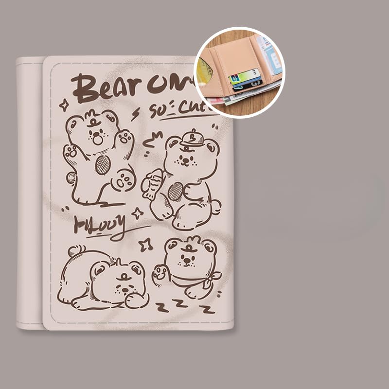 Cute Wallet Girls Coquette Accessories, Kawaii Trifold Wallet Card Holder Aesthetic Trendy Pocket Card Case Wallet (Bear)4