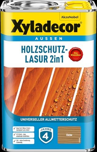 Xyladecor Holzschutz-Lasur 2in1, Universeller Allwetter-Schutz – Der Klassiker, Eiche, 4 l