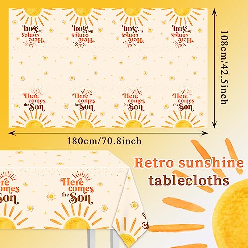 Image of CMUSKO 3Pcs Here Comes The Son Tablecloths-Boho Sun Boy 1st Birthday Party Supplies Retro Sunshine Disposable Plastic Table Covers,Here Comes The Son Baby Shower Decorations
