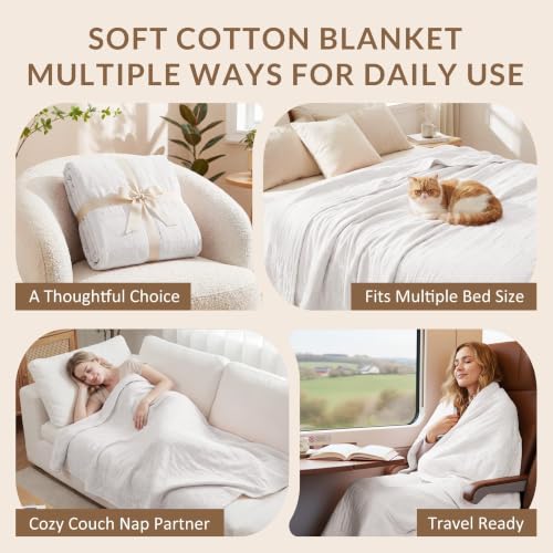 Exclusivo Mezcla 100% Cotton Muslin King Size Blanket for Bed, Pure White by Exclusivo Mezcla - Image 7
