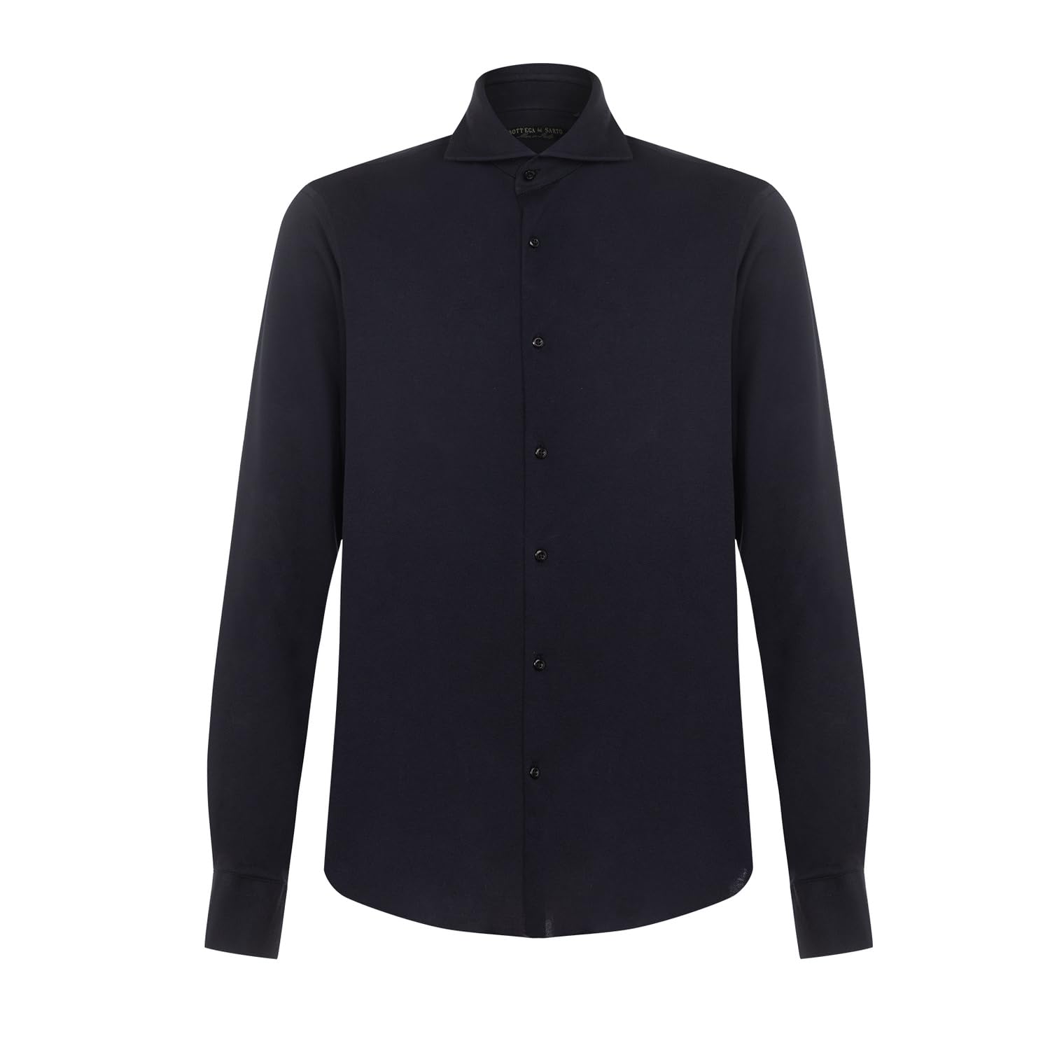 Bottega del Sarto Camicia Blu Super Slim Fit in Jersey di Cotone Elasticizzato con Collo Francese Sartoriale