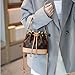 Designer Monogram Bucket Bag, Canvas with Gold Hardware, Drawstring Crossbody Purse, Leather Trim (Khaki Coffee color)