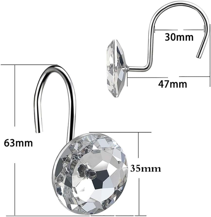 12 Pcs Bathroom Kitchen Hook Curtain Hooks Bath Curtain Hooks Hangers Curtain Rings Clothes Peg Transparent Crystal Shower 4.7