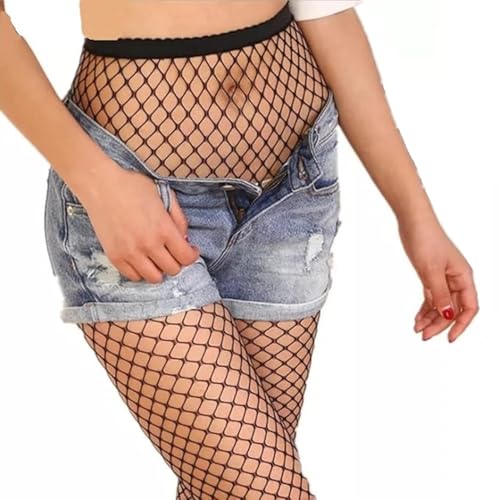 Image of OKU 1 Black Fish net Stockings for Women | Women's High Waist Flower Patterned Tights Legging | Mesh Fishnets Sheer Top Footed Tights Fit All | Gift for her