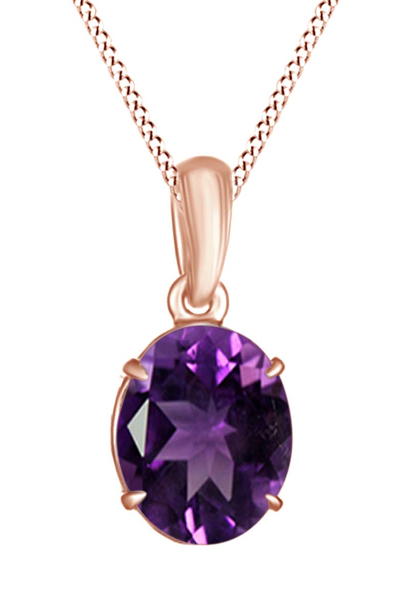 Jewel Zone US AFFY Women's Classic Oval Shape Pendant Necklace in 10k Solid Rose Gold (4 cttw)