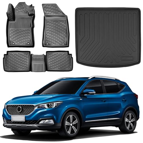 Floor Mats & Cargo Liner fits MG ZS Gasoline 2021-2023, Custom Fit All-Weather TPE Floor Liners, 3D Laser Measured, Waterproof, Durable, Black (Front, Rear & Cargo Set)