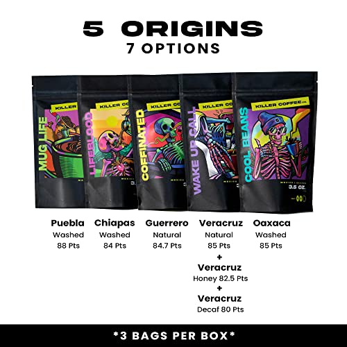 Killer Coffee Company- The Best Specialty Coffee Box - 3 Unique Coffees From Mexico - Cool Gift Box - Freshly Roasted Beans - Medium Grind #TOP2