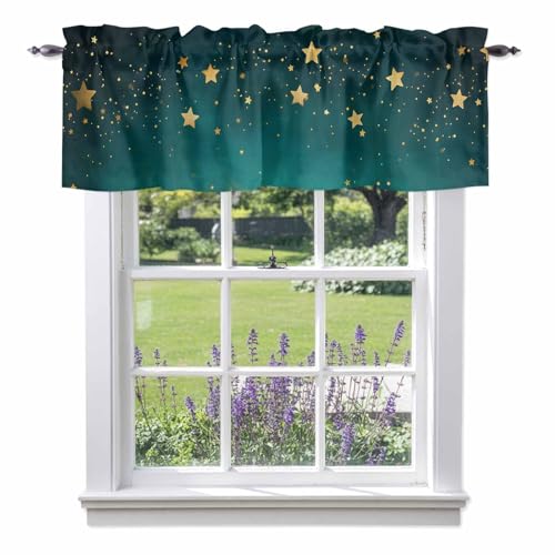 JQZDFBGN Valances for Windows Dream Yellow Star on Teal Blue