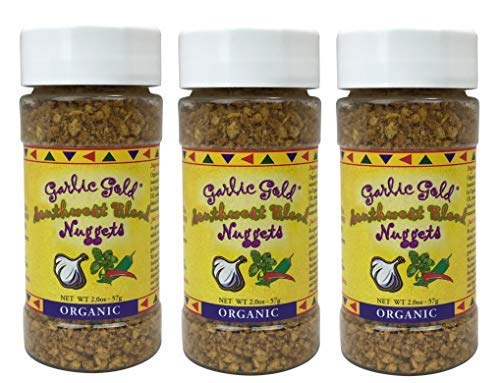 Garlic Gold Toasted Nuggets, Crunchy Organic Southwest Garlic Seasoning Shaker, Paleo, Vegan, Keto, Gluten-Free, (2.2 Ounces, Pack of 3)USDA Organic