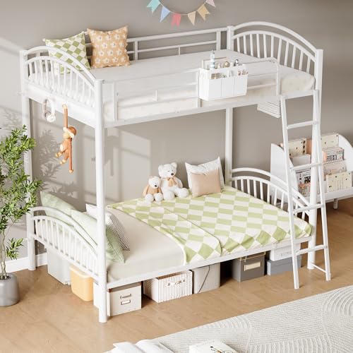 Decofy Metal Bunk Bed Twin Over Twin with Storage Bag, 2 Twin Size Beds with Safety Guard Rails and...