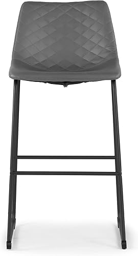 Miniatura 2 de Juego de 2 taburetes de bar Ave de cuero gris con estructura de hierro con costuras modernas y contemporáneas con acabado de metal tapizado