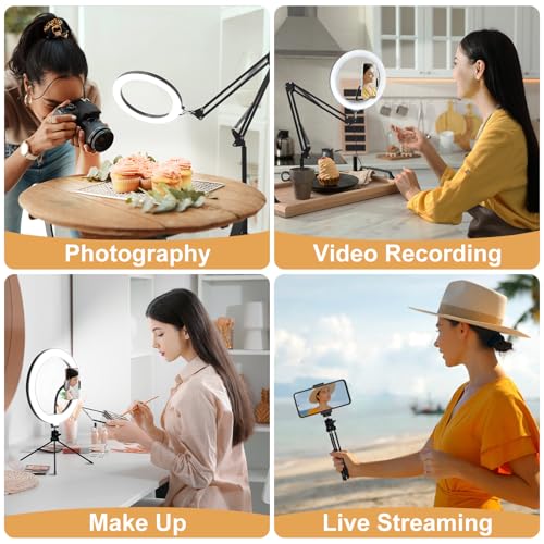 Yoobao 12" Ring Light with Stand, 81" Tripod with Overhead Foldable Arm, Phone Mount & Casters, 3 Light Modes & 10 Brightness, LED Selfie Light for Live Streaming YouTube TikTok Photography by Yoobao - Image 5
