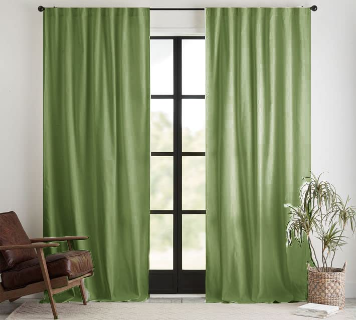 Image of LINENWALAS Cotton Curtains Set of 2, Canvas Long Door Curtains for Home Decor, Hangs Elegantly with Back Loops (4.5ft x 9 ft, Avocado Green)