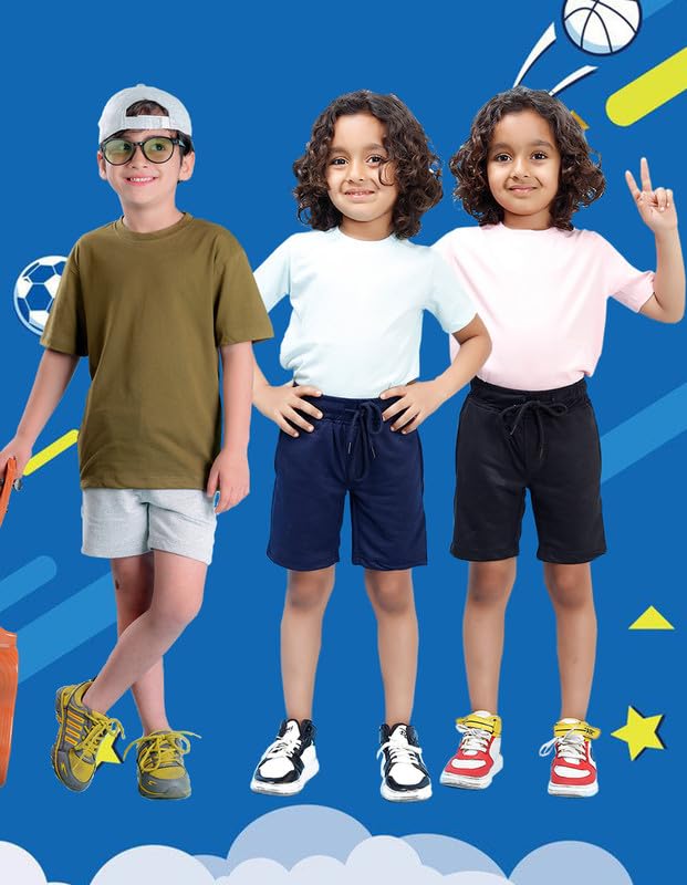 Image of Nusyl Solid & Printed Cotton Blend Shorts for Boys | Comfortable Casual Shorts | Soft Breathable Fabric with Elastic Waistband | Relaxed Fit | 2-16 Years | Multiple Colors