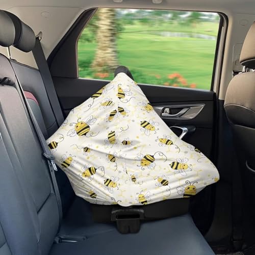 Image of Wanyint Infant Car Seat Cover Baby Carseat Scarf Stretchy Nursing Scarf Car Seat Canopy Breathable Nursing Cover for Boys Girls Halloween Decor, Bee Honeycomb Yellow