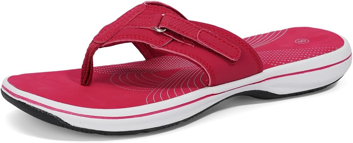 DOGDAN Women's Flip Flops Thong Cushion Sandals Toepost Slippers Red Size 7 Medium