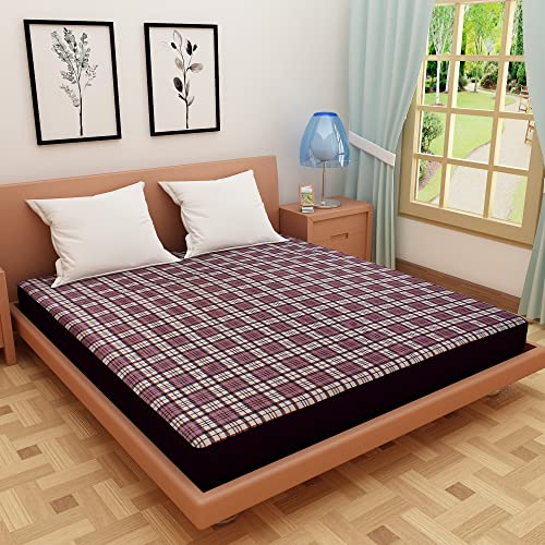Image of DREAM CARE Waterproof Fitted Terry Cloth Printed Mattress Protector for Queen Size Bed with Elastic Strap - 72 inchx60 inch, Grey