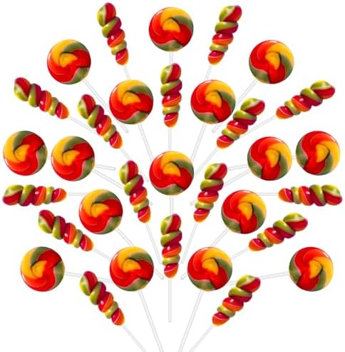 32 Pack Rainbow Candy Lollipops Without Dyes and Artificial Colors, Individually Wrapped Lollipops Sucker Bulk, 16+16 Twisty & Swirl Lollipop Candies, Gluten Free, Easter Snacks, Candy For Party