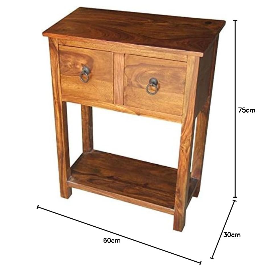 Consola de madera de Sheesham de estilo rústico con 2 cajones para salón 2