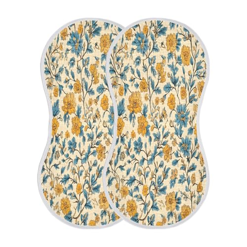 Vintage Flowers Burp Cloths Cotton Baby Washcloths,Large 22x11in Burping Cloth Absorbent and Soft for Newborn Baby Boys and Girls,2 Pack2
