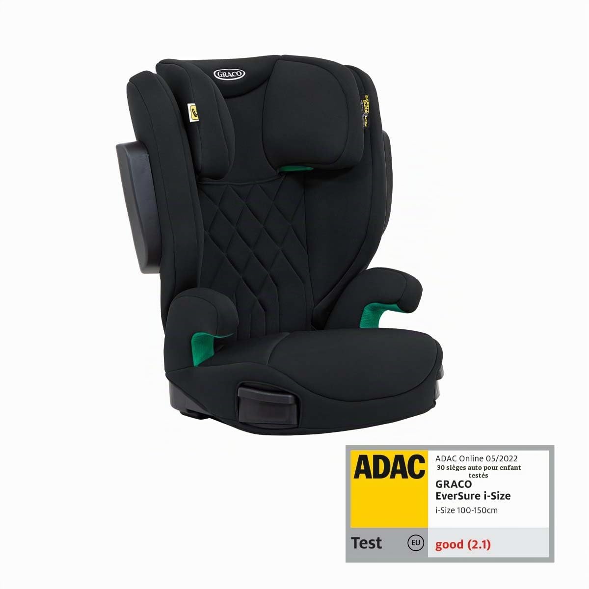 Graco EverSure™ i-Size siège rehausseur avec dossier, de 3,5 à 12 ans environ (100-150 cm), Rehausseur de siège pour enfant, accoudoirs et appui-tête réglables en hauteur, léger, noir, Black