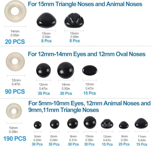 Image of 566PCS Safety Eyes and Noses for Amigurumi, Stuffed Crochet Eyes with Washers, Craft Doll Eyes and Nose for Teddy Bear Crochet Toy Stuffed Doll and Plush Animal Gifts (566PCS Safety Eyes)