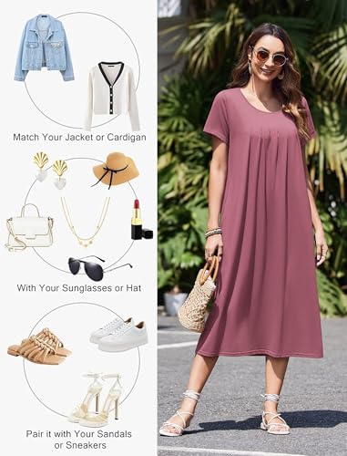 Ekouaer Cotton Nightgowns for Women Long House Dresses with Pockets Plus Size Night Gowns Short Sleeve Night Shirts S-3XL4