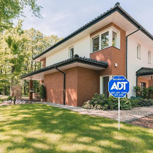 28\" ADT Security Signs & 8 Pcs Window Stickers - Heavy Duty Aluminum Yard Sign with Stake for Weather-Resistant Protection